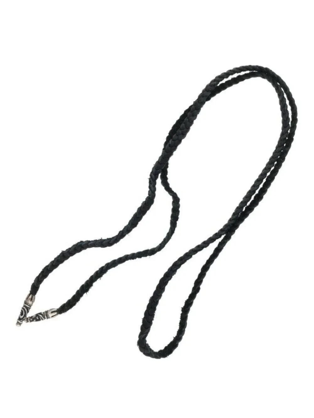 Chrome Hearts Leather Braid Scroll Blade Silver Necklace